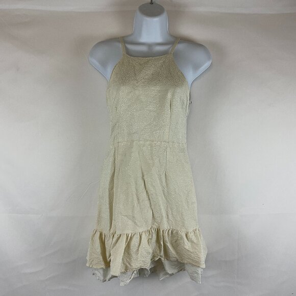 Stone Cold Fox Dress 1 Off White Textured Spaghetti Straps Open Back Ruffle Hem - Picture 1 of 9